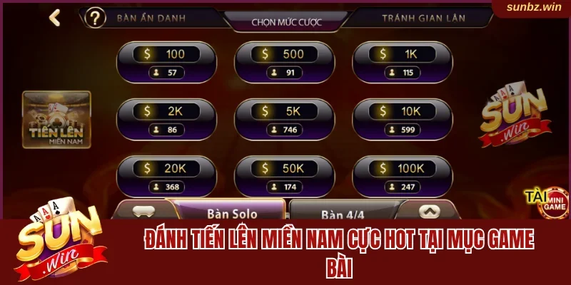 Đánh tiến lên miền Nam cực hot tại mục game bài